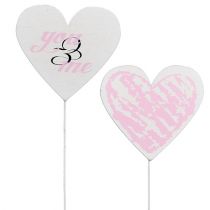 Artikel Herz am Stab 7cm Weiß, Rosa 12 St