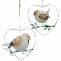 Herzanhänger mit Spatzen, Frühlingsdeko, Metallherz, Valentinstag, Vogelherz 4St