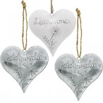 Dekoherzen, Metallanhänger, Willkommen, Lieblingsplatz, Pusteblume H10cm Weiß, Silbern 4St