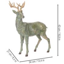 Artikel Hirschfigur aus Polyresin 43cm stehend grün mit goldfarbenen Akzenten
