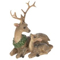 Artikel Dekofigur Hirschfamilie mit Schnee aus Kunststoff, 17 cm, Braun-Grün-Weiß, Innenbereich
