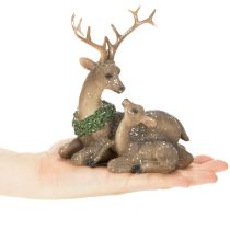 Artikel Dekofigur Hirschfamilie mit Schnee aus Kunststoff, 17 cm, Braun-Grün-Weiß, Innenbereich