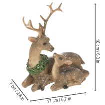 Artikel Dekofigur Hirschfamilie mit Schnee aus Kunststoff, 17 cm, Braun-Grün-Weiß, Innenbereich