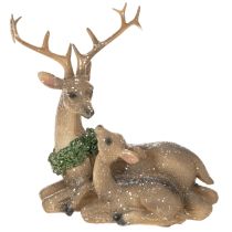 Artikel Dekofigur Hirschfamilie mit Schnee aus Kunststoff, 17 cm, Braun-Grün-Weiß, Innenbereich