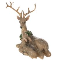 Artikel Dekofigur Hirschfamilie mit Schnee aus Kunststoff, 17 cm, Braun-Grün-Weiß, Innenbereich