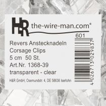 Artikel Hochzeitsanstecker transparent Silber 5cm - Anstecknadeln für Blumendekoration (50 Stück)