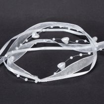 Artikel Hochzeitsdeko Organzaband Weiß 10mm x 5m mit Herzen & Perlen