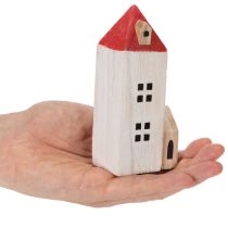 Artikel Deko Holzhaus Set 6-teilig Rot Weiß 13 cm Innenbereich Winterdekoration