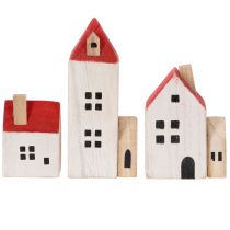 Artikel Deko Holzhaus Set 6-teilig Rot Weiß 13 cm Innenbereich Winterdekoration