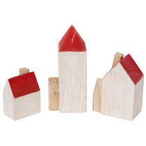 Artikel Deko Holzhaus Set 6-teilig Rot Weiß 13 cm Innenbereich Winterdekoration