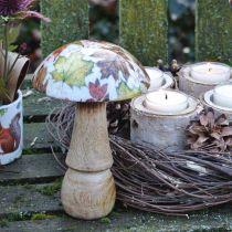 Artikel Holzpilz Deko Herbstlaub Weiß, Bunt Pilz Tischdeko Ø10cm H15cm