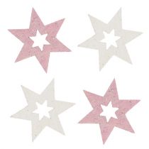 Holzstern 3,5cm Pink/Weiß mit Glitter 72St