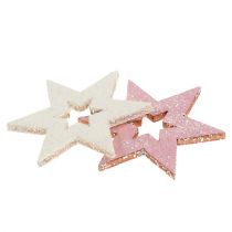 Holzstern 3,5cm Pink/Weiß mit Glitter 72St