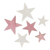 Holzstern 3-5cm Pink/Weiß mit Glitter 24St