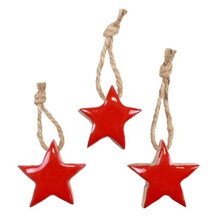 Holzstern Christbaumschmuck Rot, Natur Dekosterne 5cm 24St