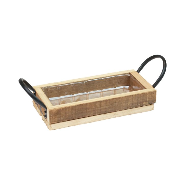 Holztablett mit Griffen Deko Tablett Natur Schwarz 25×12,5×5cm