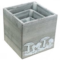 Artikel Holzwürfel mit Pilzen, Herbstdeko, Pflanzkiste 20/16/12cm 3er-Set