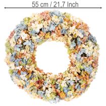 Artikel Künstlicher Hortensienkranz aus Kunststoff und Seidenstoff, bunt, 55 cm Durchmesser für Tür-, Wand- und Tischdekoration