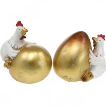 Deko-Hühner mit Oster-Ei, Osterhühner, Goldenes Ei, Osterdeko H12/11cm 2er-Set