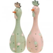 Deko Huhn Holz Rosa, Grün Osterdeko Figur Ø5cm H15cm 2St