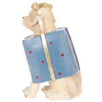 Artikel Dekofigur sitzender Hund Welpe im Geschenkpaket 20cm Kunstharz