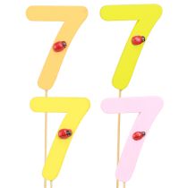 Artikel Jubiläumszahl "7" am Stab aus Holz, Bunter Zahlenstecker 7,5cm - 16 Stk, Dekoration