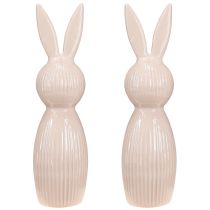 Artikel Keramik Hase 22 cm rosa mit feiner Rillenstruktur als elegante Dekofigur