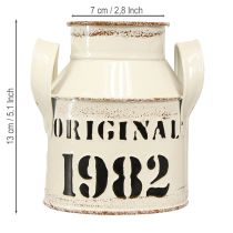 Artikel Kanne Metall Deko „Original 1982“ Creme Rost Vintage Garten Deko H13cm 2 Stück