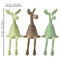 Artikel Kantenhocker Elch Deko beflockt Grün Braun Mint 31cm 3 St geflockt Weihnachtsschmuck