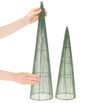Artikel Steckkegel aus grünem Metall, 47 cm und 62 cm, 2er-Set für floristische Gestecke und Dekorationen