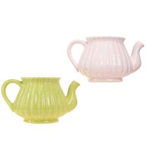 Artikel Keramik Deko Teekanne Übertopf Rosa Grün 19,5×13,5×11cm Set 2 St