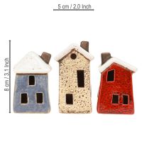 Artikel Keramikhäuschen Adventsdeko Creme Rot Grau 8,5/9,5cm 3 St - Weihnachtliche Keramik-Dekoration