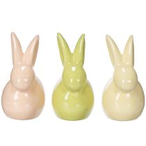 Artikel Keramik Osterhasen Set 3-teilig für stilvolle Frühlingsdeko, 12,5 cm, zartes Gelb, Grün und Braun