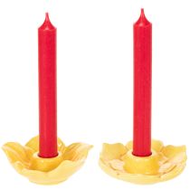 Artikel Keramik Stabkerzenhalter in Blütenform Gelb 11 cm – Set aus 2 dekorativen Kerzenständern