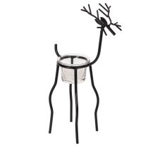 Artikel Kerzenhalter Rentier aus Metall mit Teelichtglas 28 cm Schwarz
