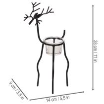 Artikel Kerzenhalter Rentier aus Metall mit Teelichtglas 28 cm Schwarz