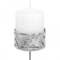 Kerzenhalter mit Steckpalme, Teelichthalter für Adventskranz Silbern Ø5,5cm 4St