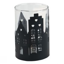 Kerzenhalter Stadtsilhouette, Windlicht Weihnachten Ø8cm H12cm