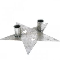 Kerzendeko Stern, Metalldeko, Kerzenhalter für 2 Stabkerzen Silbern, Antik-Optik 23cm×22cm