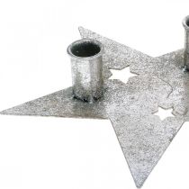 Artikel Kerzendeko Stern, Metalldeko, Kerzenhalter für 2 Stabkerzen Silbern, Antik-Optik 23cm×22cm