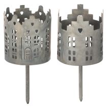 Artikel Teelichthalter mit Dorn aus Metall 6 cm Häuser-Design 2er-Set