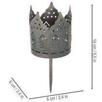 Artikel Teelichthalter mit Steckdorn Metall Häuser-Motiv dunkelgrau Ø 6cm 2er-Set