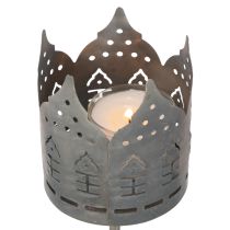 Artikel Teelichthalter mit Steckdorn Metall Häuser-Motiv dunkelgrau Ø 6cm 2er-Set