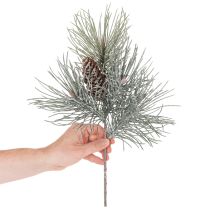 Artikel Künstlicher Kiefernzweig mit Zapfen 40cm Grün-Braun-Weiß