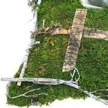 Kissen Moos und Reben mit Kreuz für Grabgesteck 25x25cm