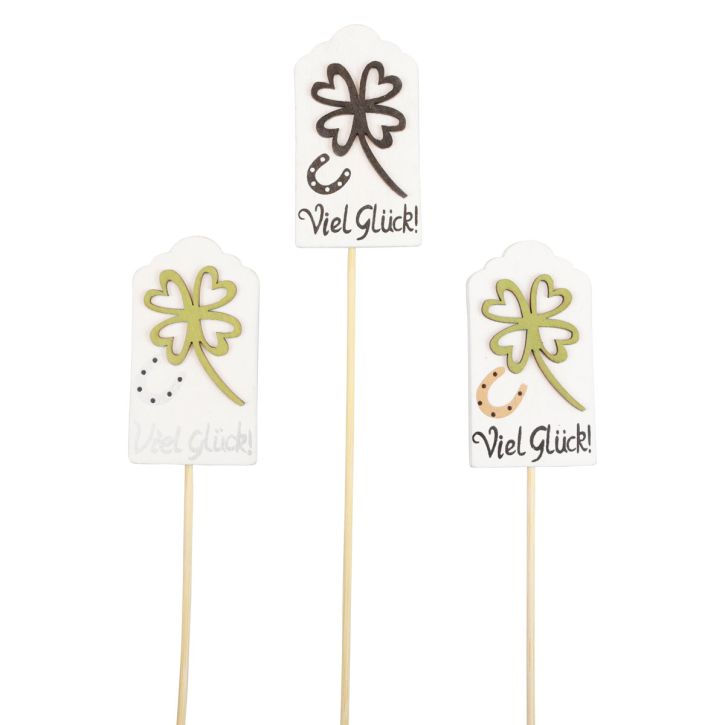 Blumenstecker Holz Dekostecker Viel Glück 3,5×7cm 12St
