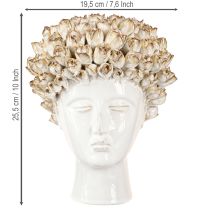 Artikel Kopfvase Keramik Dekovase Rosen Weiß Braun Blumendeko Ø19cm