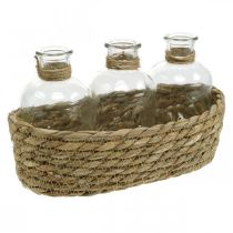 Artikel Deko Korb mit 3 Flaschen Tischdeko Seegras Natur 22×11,5×14cm
