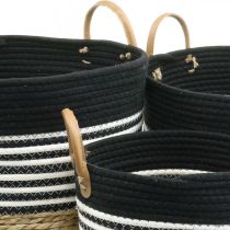 Artikel 3er-Set Henkelkörbe Ordnungshelfer, Pflanzkorb & Utensilo Schwarz-Weiß Natur, Stapelbar Ø32/28/23cm H30/25/19cm