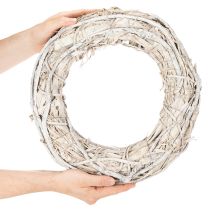 Artikel Kranz aus Holz und Rindenfasern Ø 40 cm geweißte Oberfläche für Innenbereich